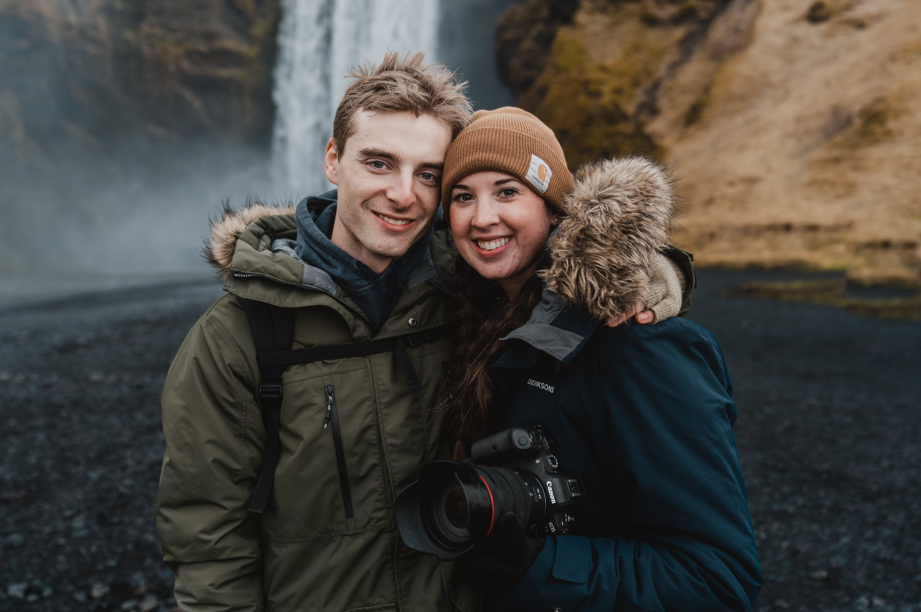 liv and isaac getting their picture taken in iceland together